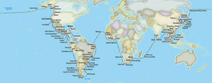 Itinerário do cruzeiro de volta ao mundo da Oceania Cruises para 2020