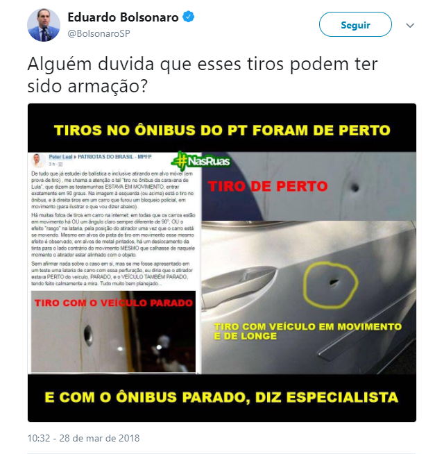 Eduardo Bolsonaro diz que tiro em caravana de Lula pode ser armação