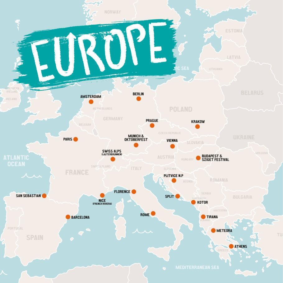 Mapa do roteiro pela Europa