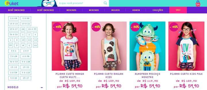 Liquidação Puket conta com diversos pijamas infantis pela metade do preço