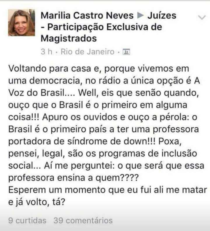 O post da desembargadora Marília Castro Neves