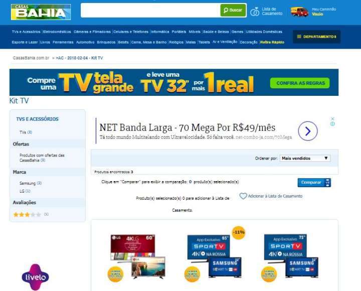 Casas Bahia vende segundo televisor por R$ 1