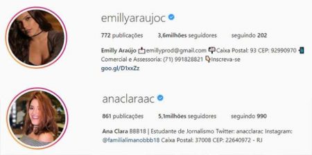 Comparações entre seguidores de Emily e Ana Clara