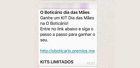 Golpe do WhatsApp pretende enganar clientes do Boticário