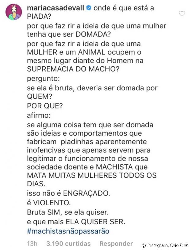 Maria Casadevall critica publicação de Caio Blat