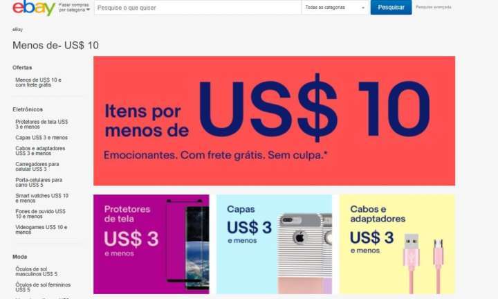 eBay lança página com produtos que custam menos de 10 dólares