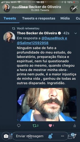 Theo Becker desabafa nas redes