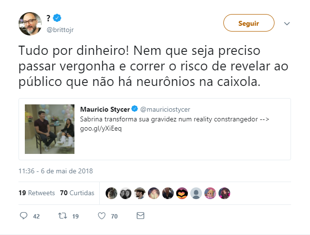 Britto Jr. ataca Sabrina Sato nas redes sociais: “sem neurônios”