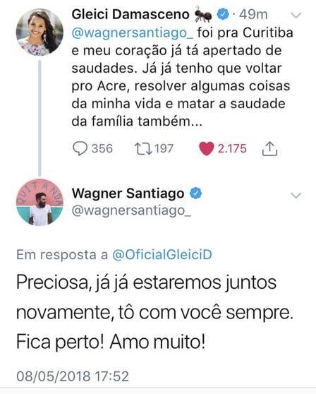 Gleici e Wagner trocam mensagem na web