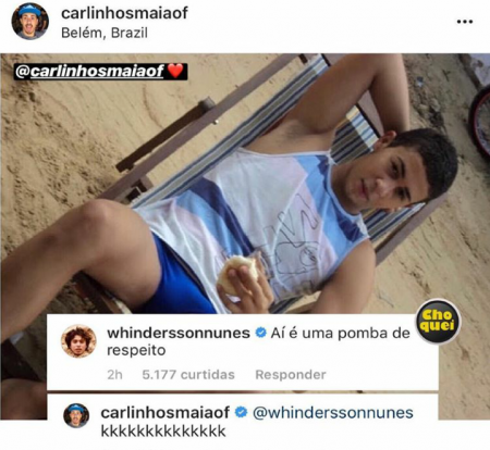 Whindersson Nunes comenta foto de Carlinhos Maia