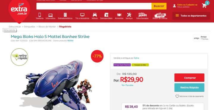 Site do Extra vende brinquedos com mais de 70% de desconto