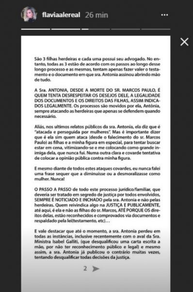 Declaração de Flávia Alessandra sobre processo de Marcos Paulo