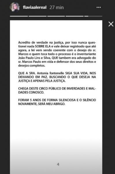 Declaração de Flávia Alessandra sobre processo de Marcos Paulo