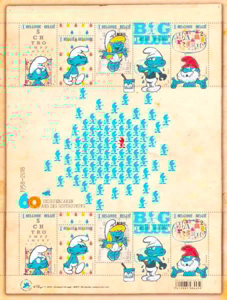 Os selos comemorativos pelos 60 anos dos Smurfs