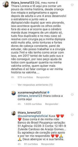 Print da conversa entre a fã e Xuxa Meneghel