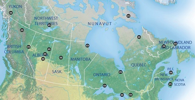 Lugares no Canadá onde é possível de assistir ao espetáculo