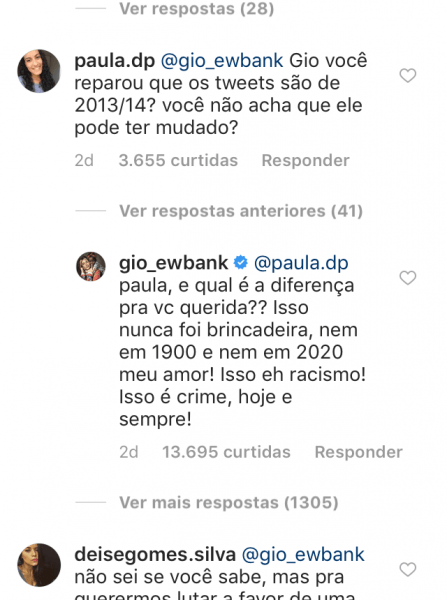 Giovanna Ewbank critica post racista de Júlio Concielo