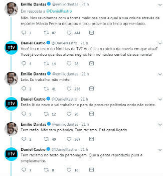 Discussão de Emilio Dantas e Daniel Castro no Twitter