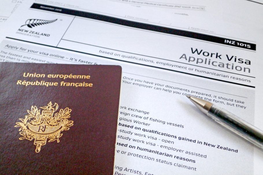 Formulário de pedido de visto para trabalhar na Nova Zelândia
