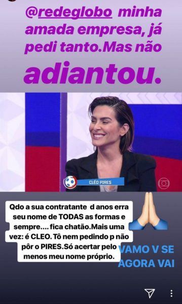 Cleo Pires reclama de erro da Globo