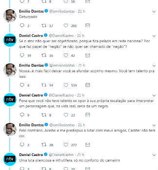 Discussão de Emilio Dantas e Daniel Castro no Twitter