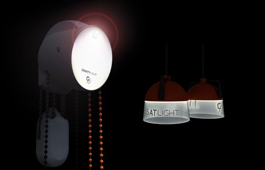 Lâmpada principal e luzes complementares da GravityLight; crédito: Divulgação