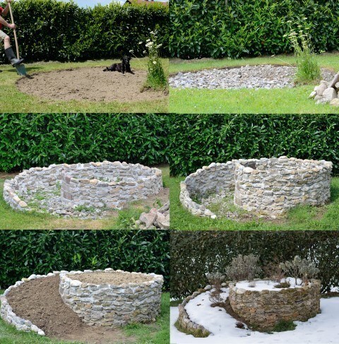O jardim pode ser feito com pedras ou tijolos