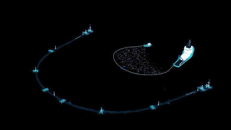 Simulação de computador mostra como será o sistema no mar para o recolhimento do lixão no oceano