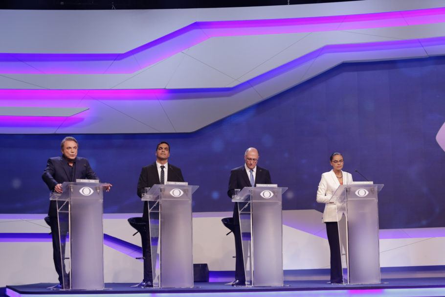 A partir da esq., Álvaro Dias, Cabo Daciolo, Geraldo Alckmin e Marina Silva durante debate na Band