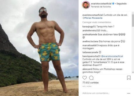 Evaristo Costa exibe corpo musculoso em foto sem camisa