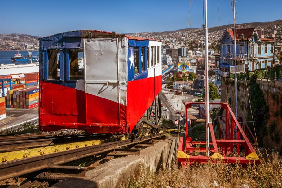 Funiculares sçao um dos meios de transporte de Valparaiso