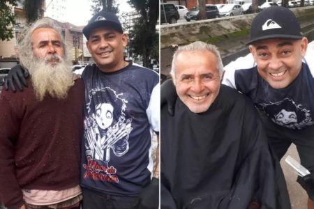 Há 15 anos, o cabeleireiro Alex Cortes sai às ruas de Santos para cortar barba e cabelo de moradores de rua