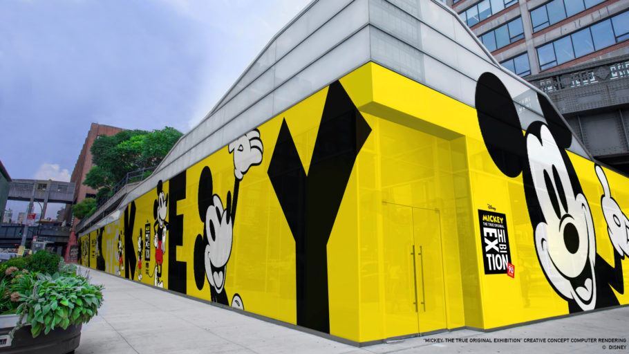 Projeção de como será a área da exposição em Nova York que vai comemorar os 90 anos do Mickey