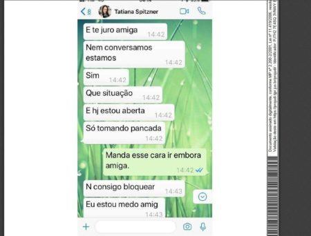 Conversas entre Tatiane Spitzner e uma amiga, em que ela relata problemas conjugais no casamento com Luis Felipe Manvailer