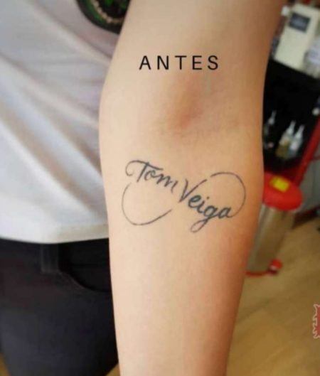 Alessandra Veiga tinha o nome de Tom Veiga tatuado no braço