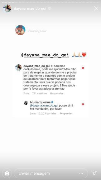 Bruna Marquezine se prontificou a ajudar mãe a arrecadar dinheiro para custear o tratamento do filho que sofre com doença rara