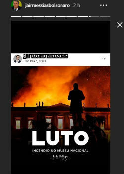 Jair Bolsonaro fez um post lamentando incêndio no Museu Nacional