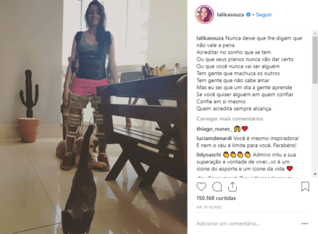 Lais Souza posta foto em pé e emociona fãs com mensagem inspiradora