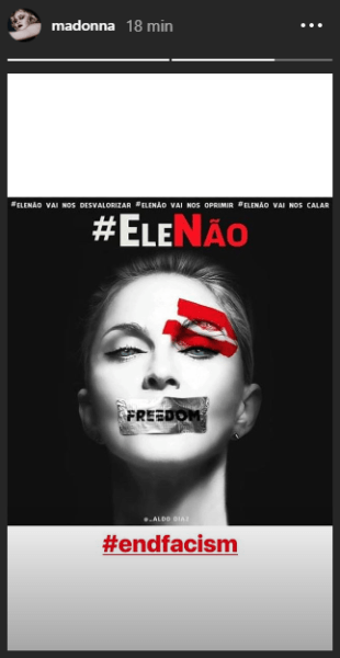 Madonna engrossa o coro do #elenão e se posiciona contra Bolsonaro e contra fascismo