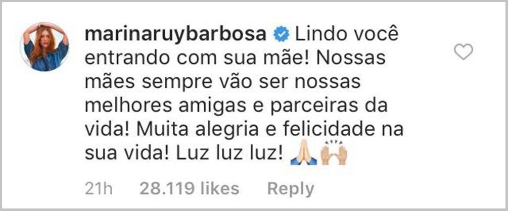 Comentário de Marina Ruy Barbosa em post de Camila Queiroz demonstra sororidade