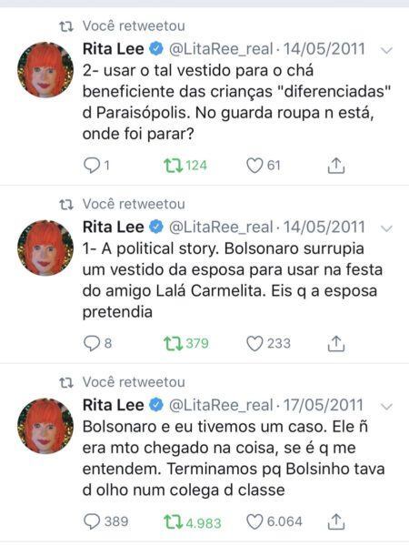 Internautas recuperaram vários tweets de Rita Lee sobre Bolsonaro
