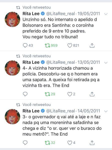 Internautas recuperaram vários tweets de Rita Lee sobre Bolsonaro