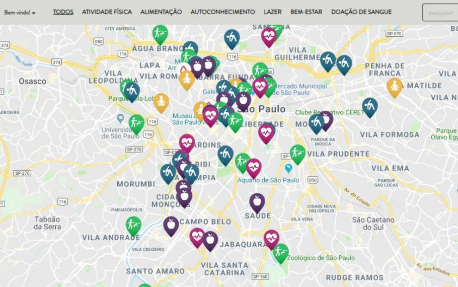 Saúde no Mapa é um espaço colaborativo para o compartilhamento de experiências relacionadas ao cuidado da saúde na cidade de São Paulo