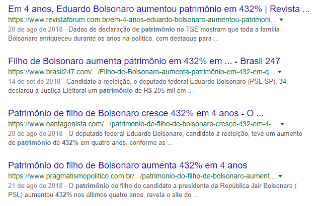 Digite 432% no Google e saiba mais sobre o crescimento patrimonial de Eduardo Bolsonaro