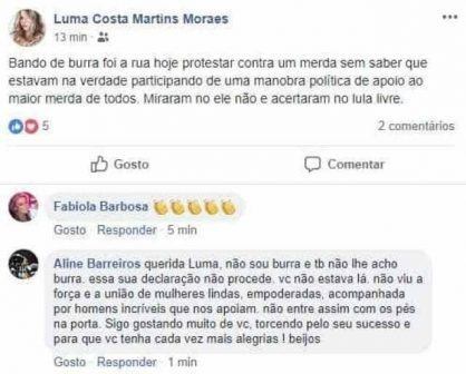 Atriz criticou mulheres contra Bolsonaro e apagou o post em seguida
