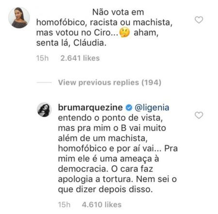 Bruna Marquezine rebateu seguidores no Instagram