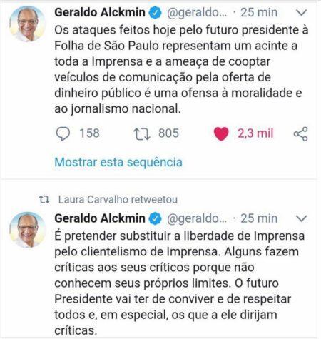 Declarações de Geraldo Alckmin sobre ataque de Jair Bolsonaro à “Folha de S. Paulo”