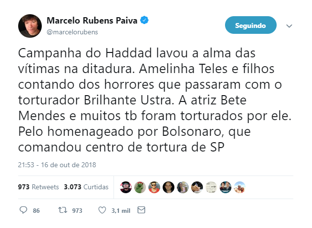 Marcelo Rubens Paiva elogia campanha de Fernando Haddad
