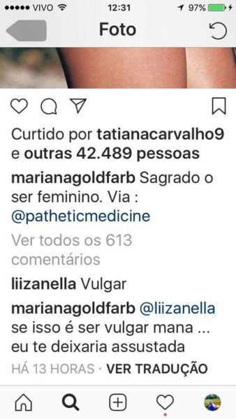 Mariana Goldfarb rebateu internauta que a chamou de vulgar
