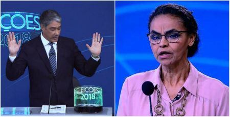 William Bonner e Marina Silva no debate da Globo